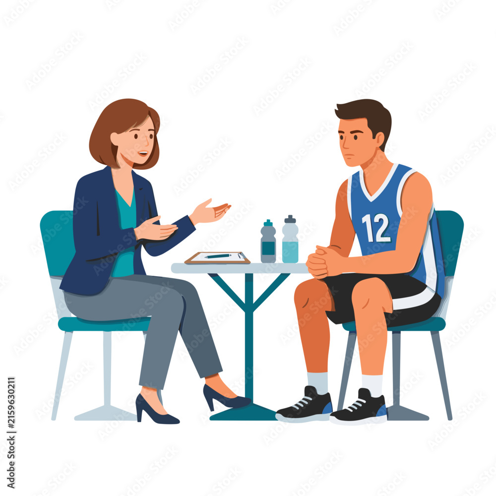 Fototapeta premium Sports psychologist counseling athlete before game for mental health focus and performance support