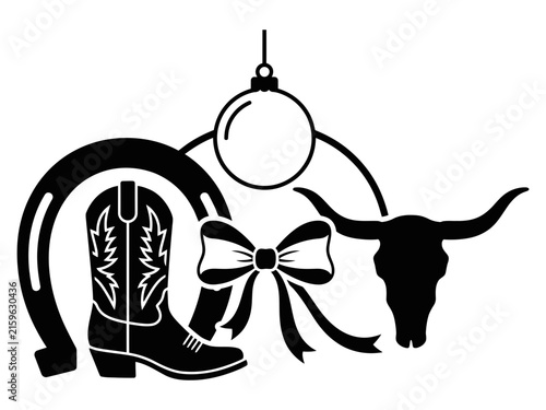 Western Christmas horseshoe boot longhorn and bow design