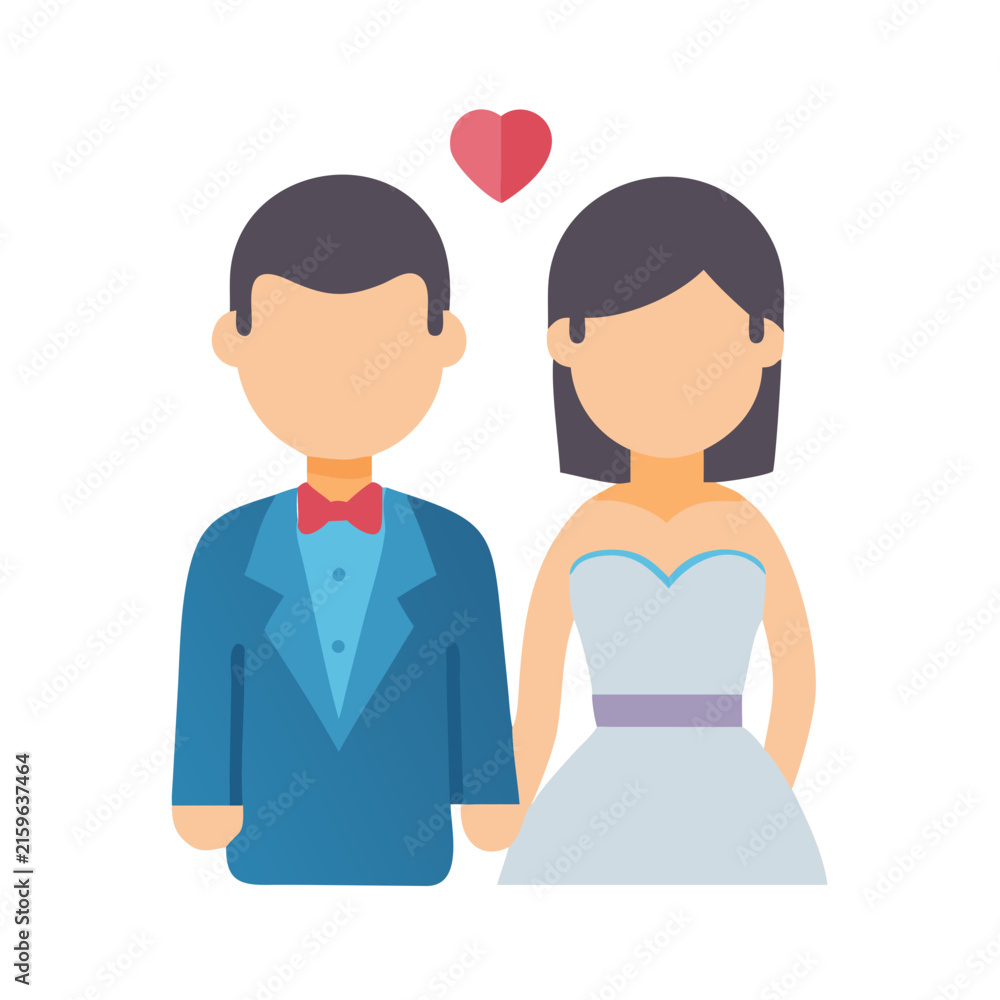 Fototapeta premium Flat design wedding couple illustration on black background