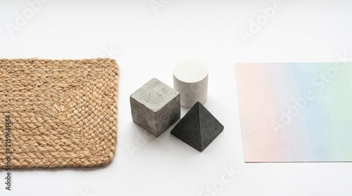 Geometric Shapes in Concrete and White on Natural Textured Surface