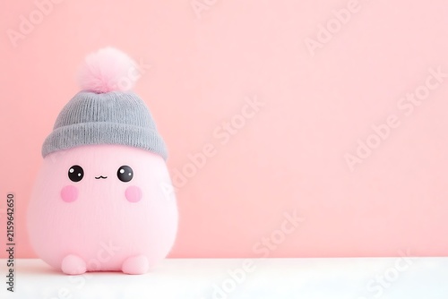 Adorable pink stuffed toy with winter hat