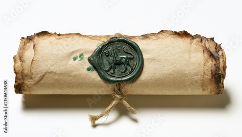 Ancient Scroll Sealed with Wax Emblem of a Lion.