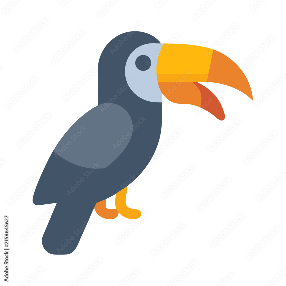 Naklejka premium Cartoon Toucan Icon with Bold Colors on Black Background