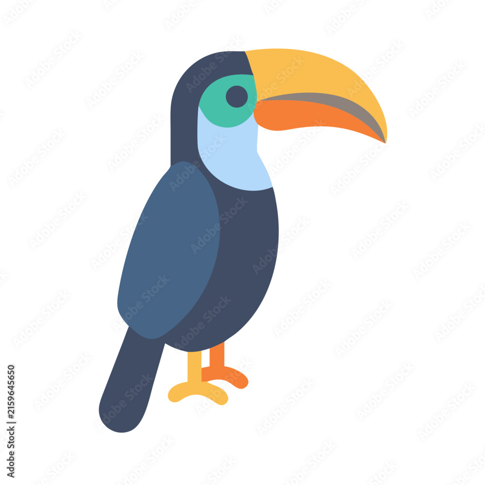 Naklejka premium Flat vector toucan on black background, tropical bird illustration