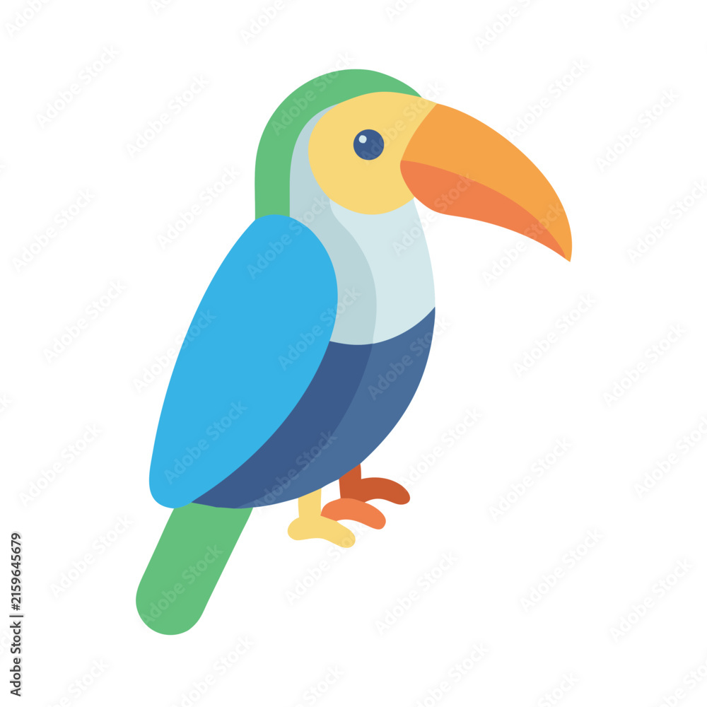Naklejka premium Flat vector illustration of a colorful toucan on black