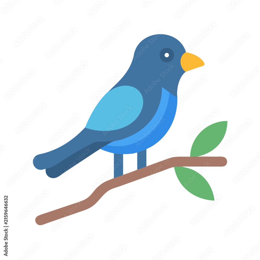 Obraz premium Flat illustration of a blue bird perched on branch