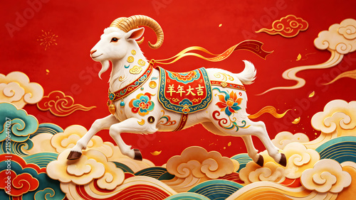 White Goat Running On Cloud Year Of The Sheep Art