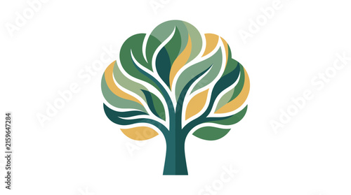 Elegant Minimalist Tree with Gradient Green and Yellow Leaves on White for Eco Friendly Design with high quality professional line art symbols for modern creative design and digital branding projects