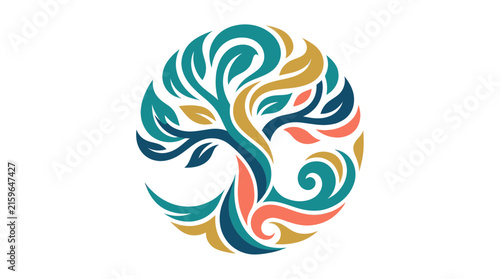 Minimalist Abstract Tree with Swirling Patterns in Vibrant Colors for Modern Design and Art with high quality professional line art symbols for modern creative design and digital branding projects