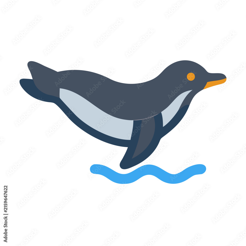Fototapeta premium Simple Cartoon Penguin Swimming in Blue Water Graphic Image
