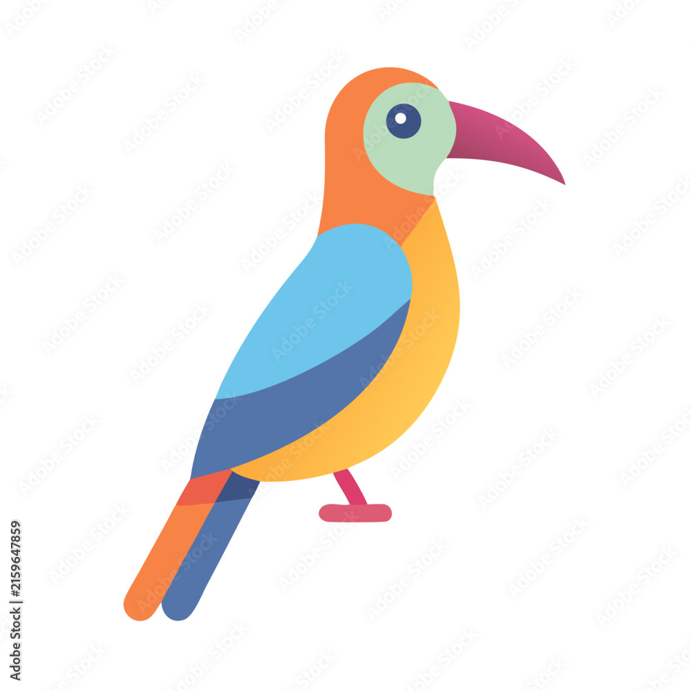 Naklejka premium Colorful bird illustration on black background, modern flat design