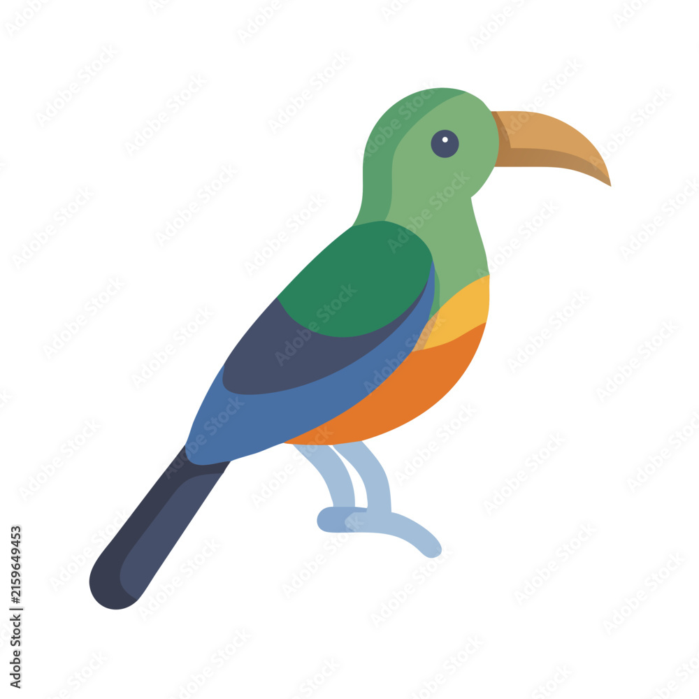 Naklejka premium Minimalist illustration of a colorful toucan against a black background