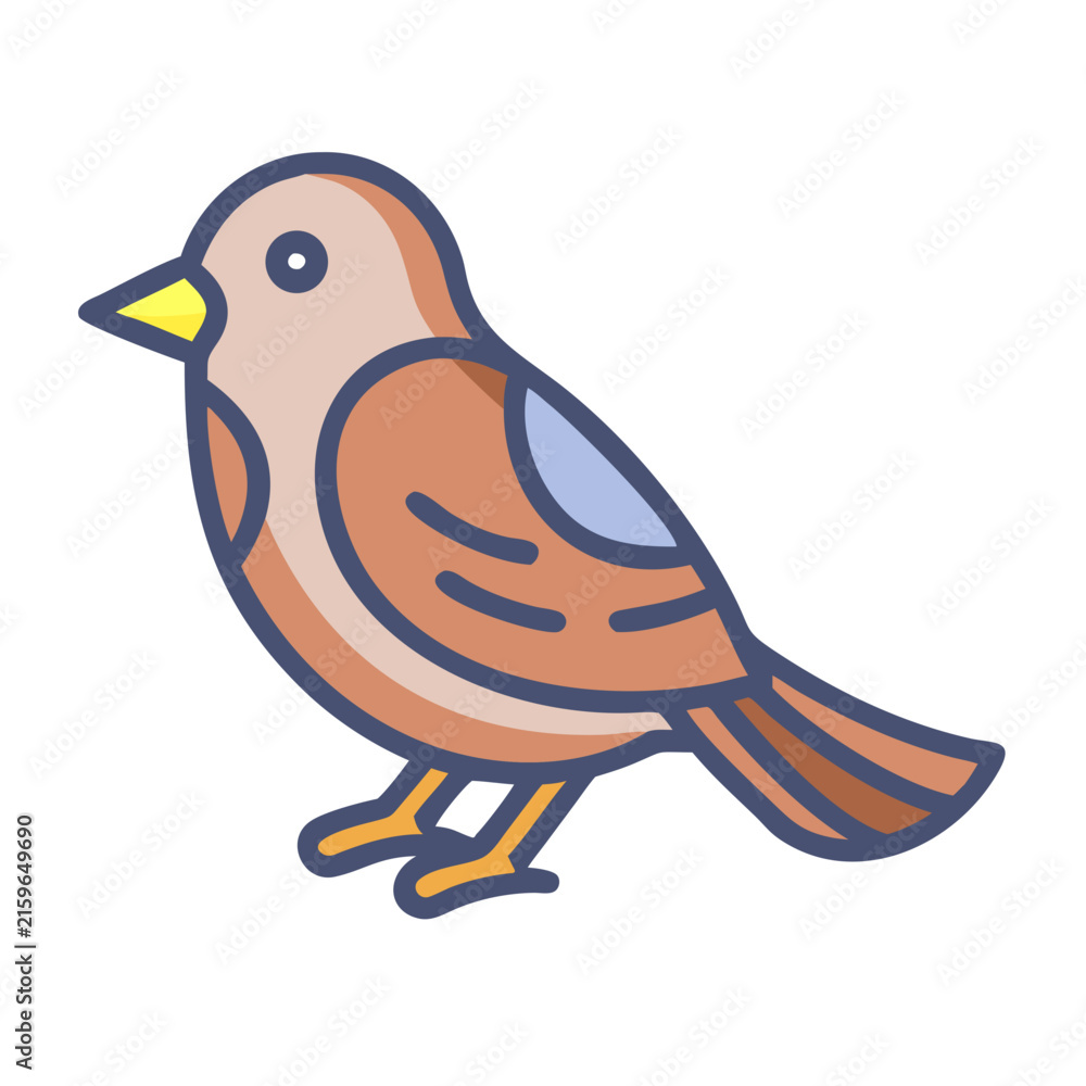 Fototapeta premium Simple and charming cartoon bird illustration on black background