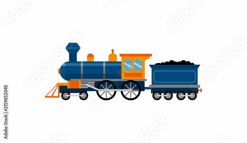Foto Blue Steam Train Locomotive with Coal Wagon Vector Illustration