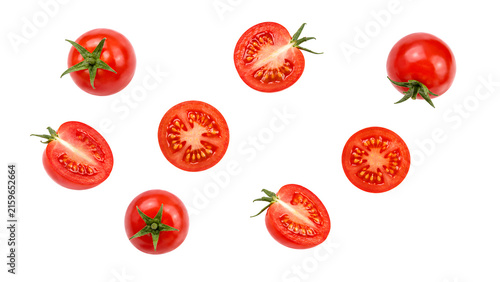 Fresh Tomatoes and Slices Isolated on White Background