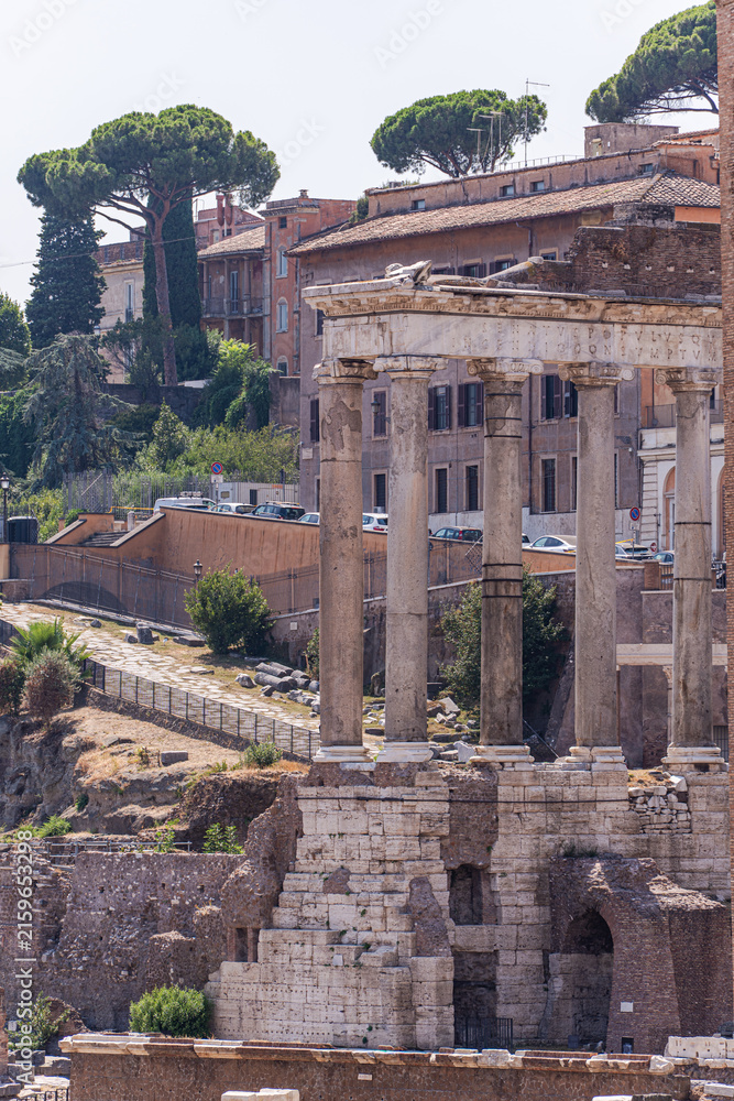 Fototapeta premium Ruins of Roman Forum in the historical part of Italian capital c
