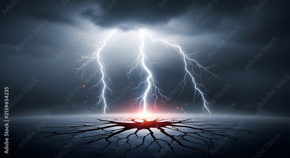 Fototapeta premium lightning striking cracked earth global crisis concept