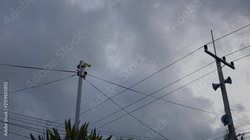 Outdoor Security Camera Mounted On Metal Pole