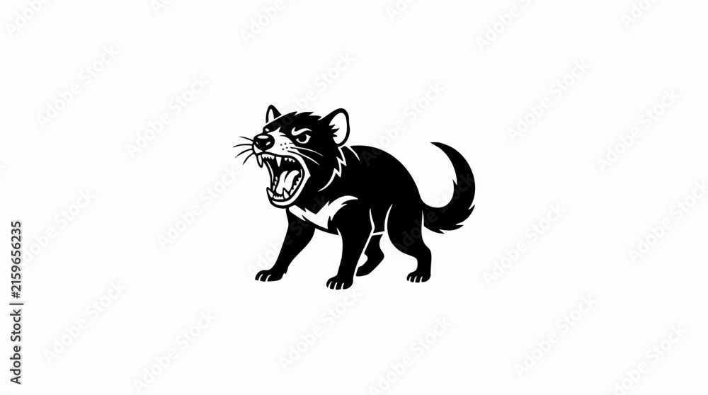 Fototapeta premium Tasmanian Devil roaring black and white illustration.