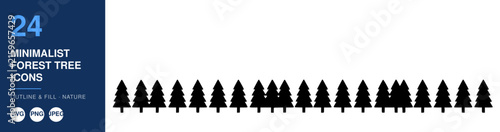 Forest Tree Icons Set, Minimalist Design, Nature Illustration. Vector Graphics, Outline Style