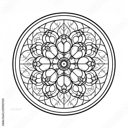 Intricate Black and White Mandala Design with Floral Patterns.