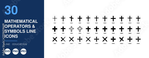 Mathematical Operators & Symbols Line Icons Set, Education Design, Vector Illustration, Infographic Elements