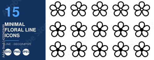 Minimal Floral Line Icons Set, Decorative Elements, Simple Botanical Illustrations