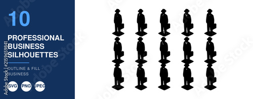 Professional Business Silhouettes Set, Outline and Fill Design. Business People Icons