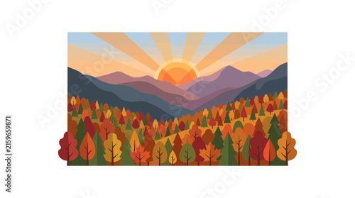 Autumn Landscape Mountain View Vector Illustration