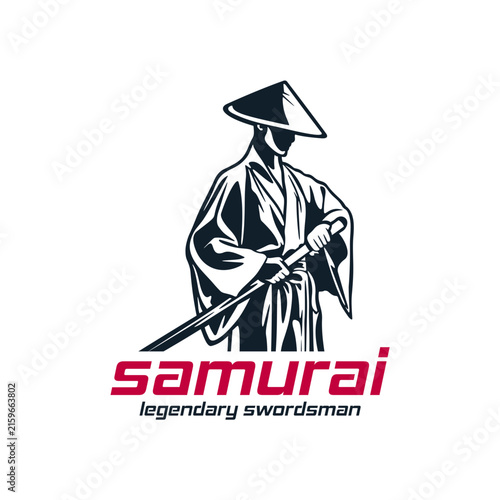 Japanese Samurai Legendary Swordsman Vector Logo Illustration. Ideal for logo martial arts academies, kendo clubs, gaming team emblems, apparel prints, stickers, and esports logos.