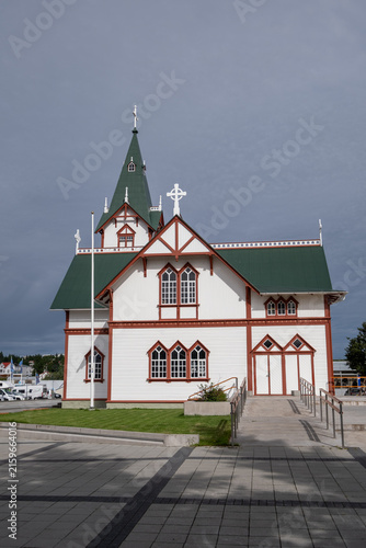 Cuadro en lienzo Husavikurkirkja Wooden Church in Husavik Iceland