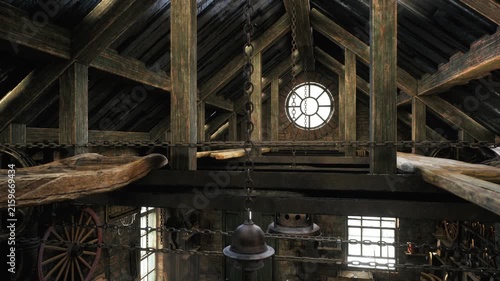 Vintage Woodworking Workshop Interior Descending Reveal