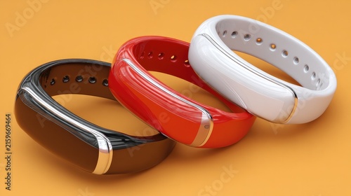 Smart Bracelets: Three modern smart bracelets in black, red, and white, showcasing sleek design and advanced technology. Perfect for lifestyle and fitness tracking.