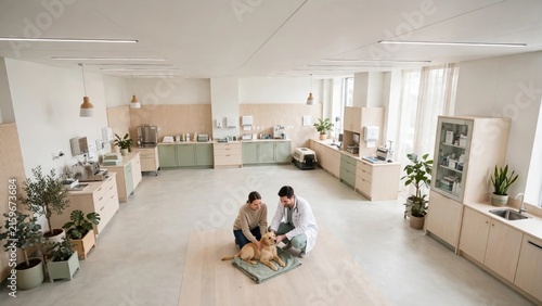 Happy Couple Bonding with Pet Dog in Modern Interior