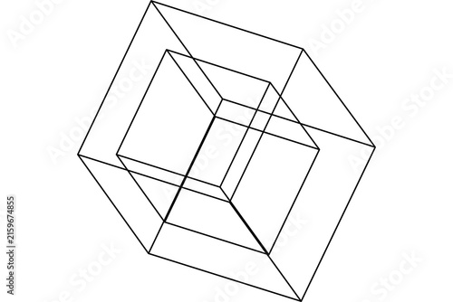 Obraz na plátně 3D geometric wireframe polyhedron shape with nested cubes and abstract mathemati