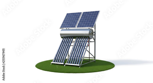 Solar panels on grassy hillside