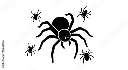 Konstfotografi Black spider silhouettes on white background.