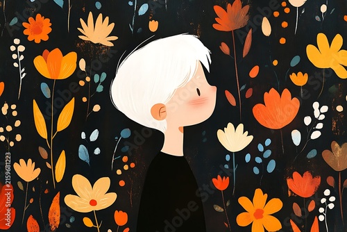 A girl in a field of flowers