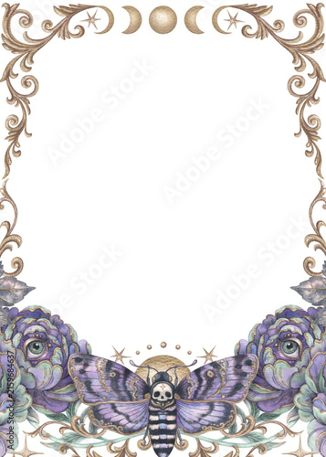 Foto Gothic frame with death head moth and eye peony flower