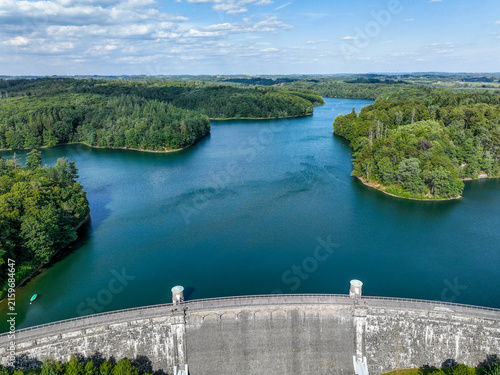 Aerial view of the Neye Reservoir, city of Wipperfürth, village of Neye, Oberbergischer Kreis, North Rhine-Westphalia, Germany.