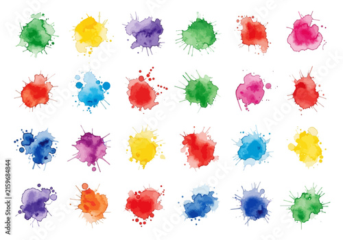 Colorful Watercolor Splashes Set: Vibrant Paint Blots on White Background