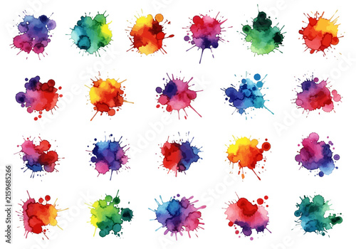 Vibrant Watercolor Splashes Collection - Colorful Ink Blots, Abstract Art