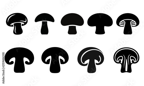Set of mushroom icons, vector illustration of different mushroom shapes