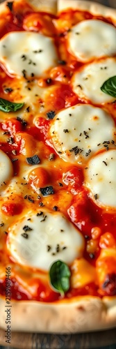 Freshly baked pizza with melted mozzarella and parmesan cheese, Italian, pizzeria