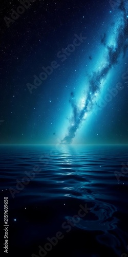 Cosmic canvas of twinkling stars reflected in the dark waters of the ocean, night, ||dark