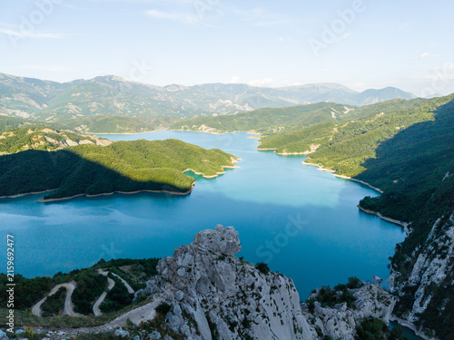 Breathtaking view of Bovilla Reservoir in Albania surrounded by stunning mountains