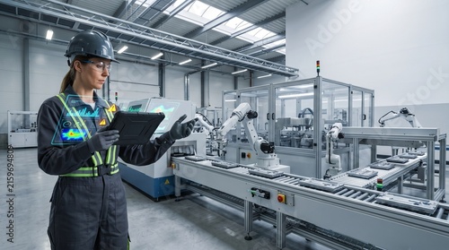 Engineer Monitoring Automated Robotic Manufacturing Process