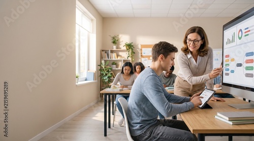 Teacher Mentoring Student Using AI Technology for Data Analysis in Modern Classroom