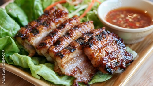 Grilled pork moo yang with spicy dipping sauce