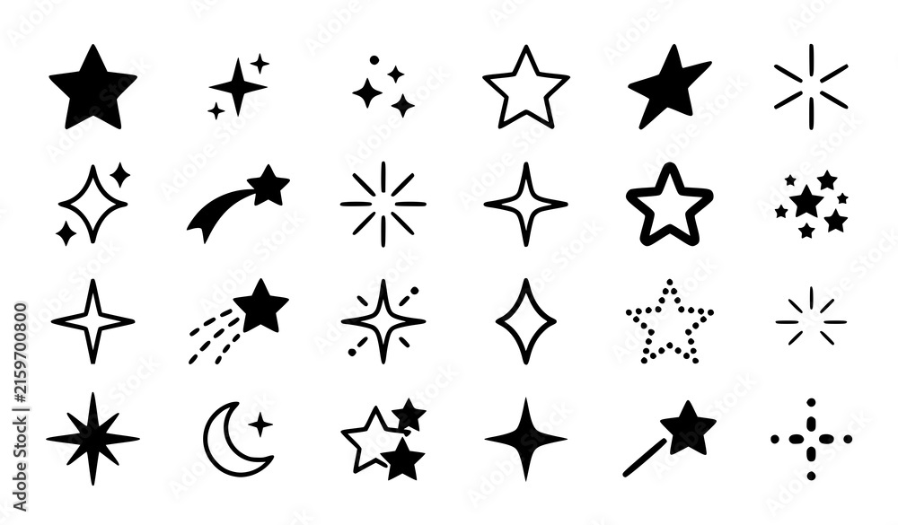 Fototapeta premium Minimal Black Star Sparkle Twinkle Geometric Icon Vector Collection
